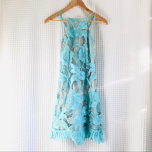 Love Triangle Lace High Neck Mini aqua Dress ASOS - Picture 4 of 8